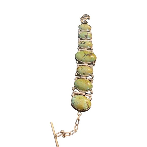Vintage Green Turquoise Sterling Bracelet by Navajo Artist Benny Pinto - Picture 1 of 10